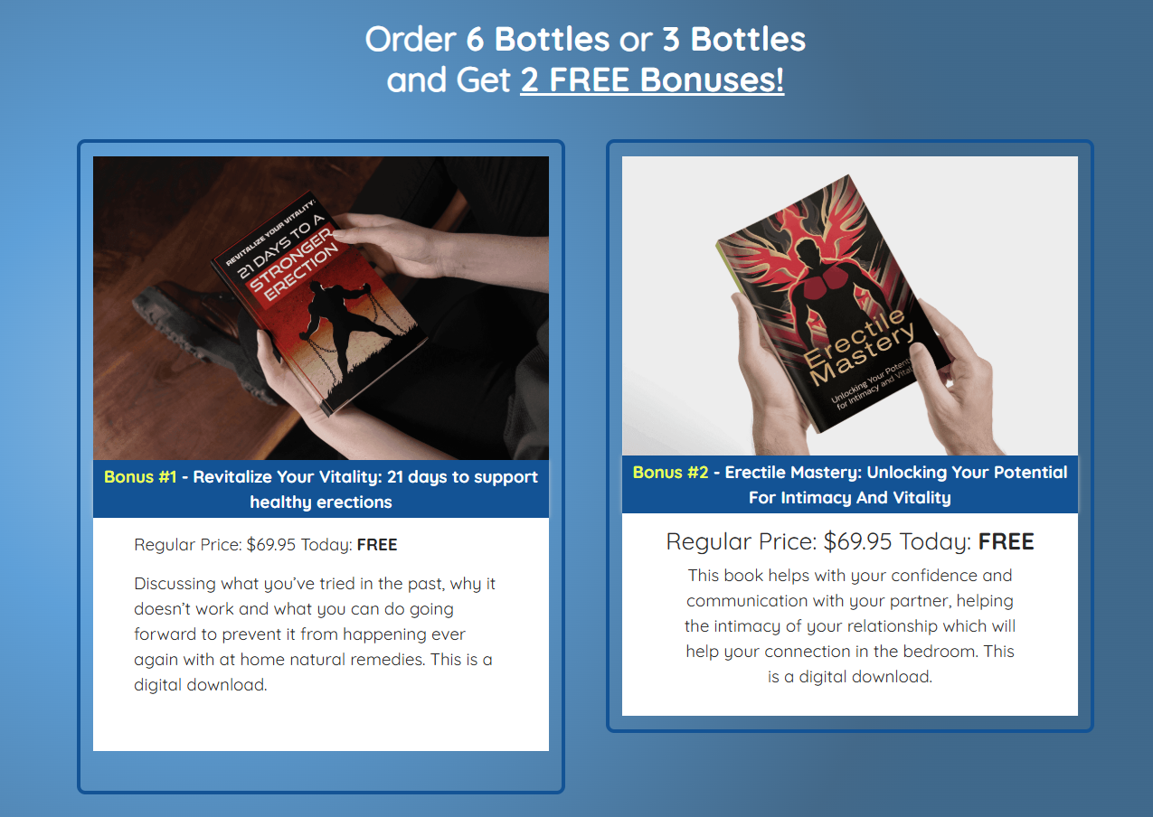 Free digital bonuses included with ProstaPeak 3-bottle and 6-bottle packages